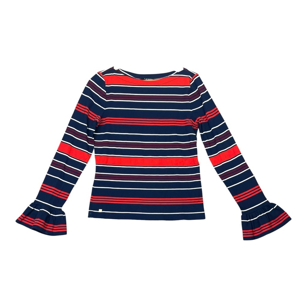 Lauren Ralph Lauren Women Top shirt long sleeves Blue Striped Bell Sleeve Size L